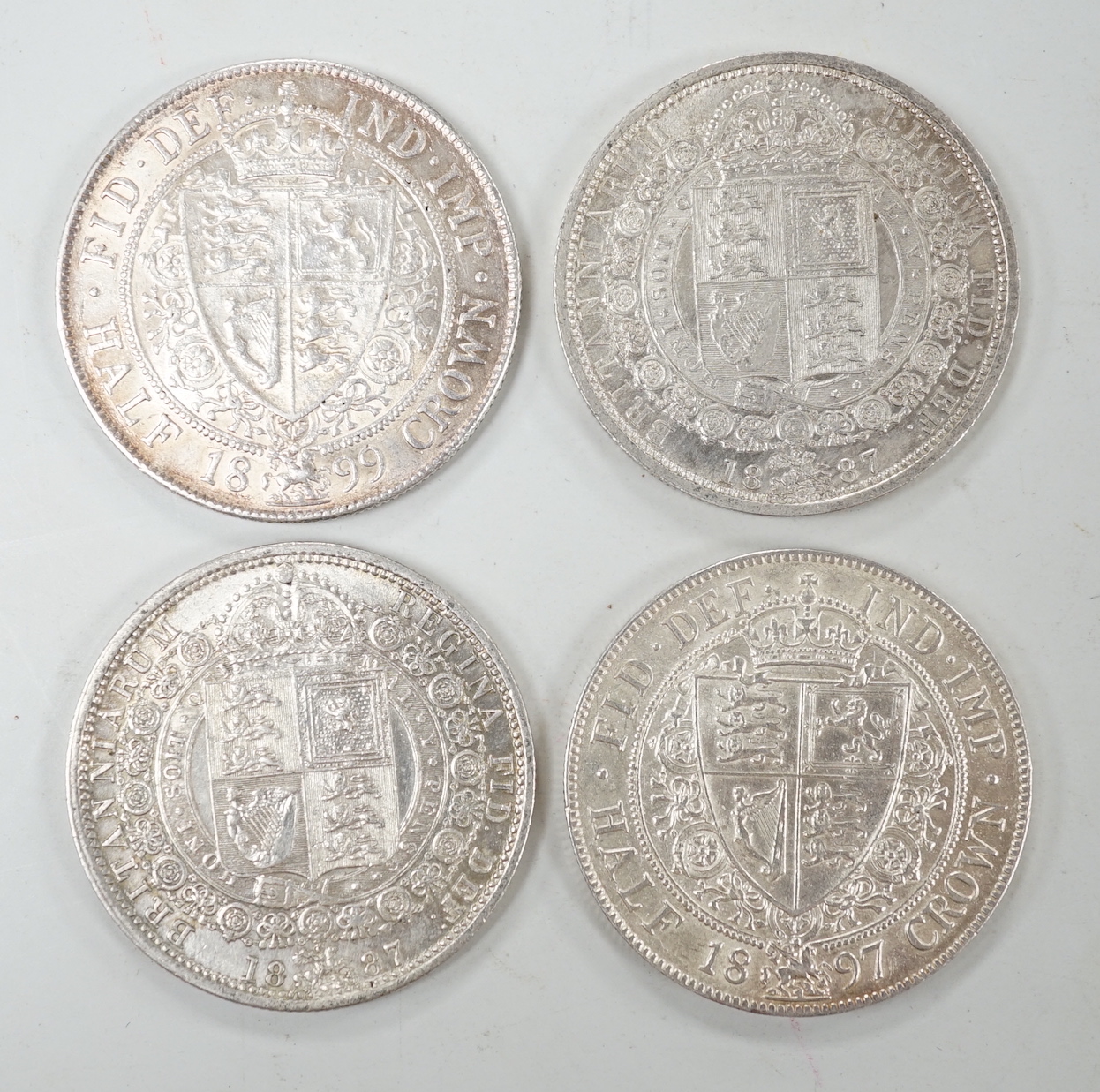 Victoria halfcrowns 1887 x 2, 1897, EF and 1899, NEF